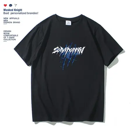 2023夏季潮牌抓痕印花短袖t恤男潮流ins港风宽松圆领纯棉学生体恤图片