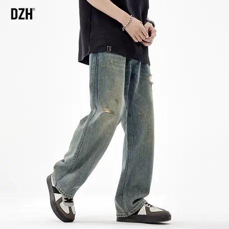 男士复古破洞牛仔裤男春季宽松直筒男裤2024新款大码裤子美式高街商品大图