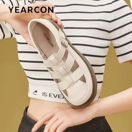 意尔康猪笼鞋女凉鞋2023夏季新款休闲复古厚底罗马包头镂空编织鞋图片