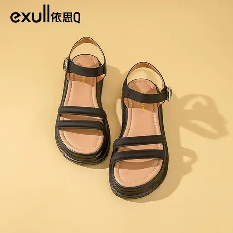 依思q厚底罗马凉鞋女2024新款夏季外穿配裙子平底软底沙滩鞋女鞋商品大图