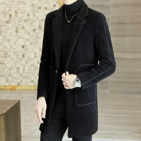 高端毛呢大衣男士中长款韩版金貂绒风衣加厚痞帅呢子外套休闲保暖图片