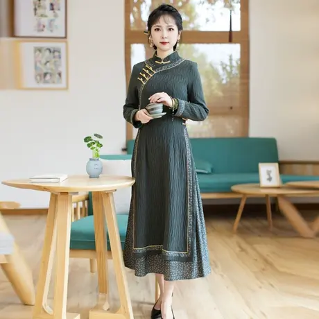 筠雅越南旗袍裙改良奥黛连衣裙女复古时尚新中式气质长裙子22J237商品大图