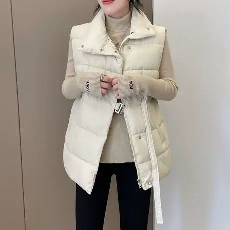 2023秋冬新款韩版羽绒棉马甲女中长款收腰宽松马夹坎肩背心外套图片