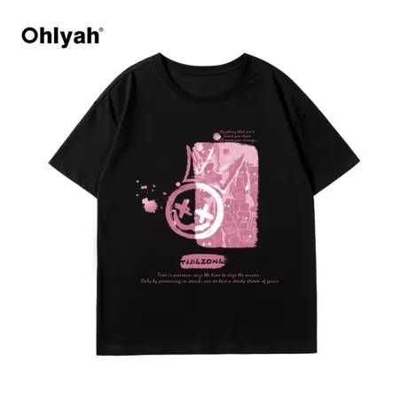 短袖黑色t恤女潮ins2023夏季新款网红bf港风宽松中长印花嘻哈情侣图片