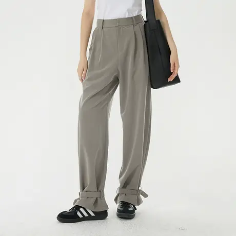 omont蛋挞家 宽松直筒休闲裤女夏季2023年新款复古高腰阔腿裤子商品大图