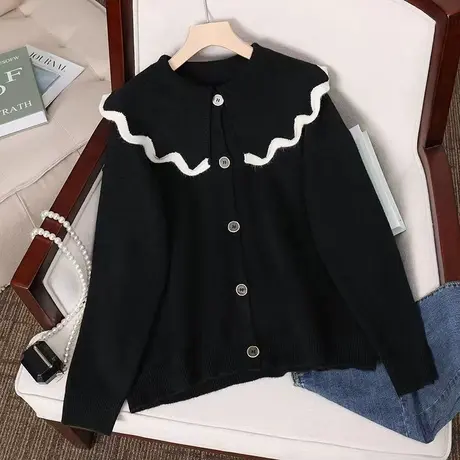 娃娃领毛衣开衫针织外套女春秋款2023新款早春韩版慵懒上衣宽松mm图片