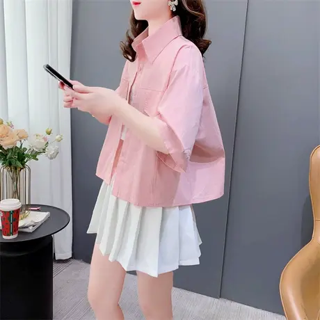 设计感小个子短袖衬衫女2023春夏新款宽松复古日系休闲百搭上衣潮商品大图