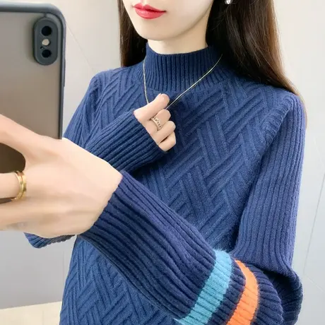 半高领女士毛衣2023年秋冬新款针织衫长袖上衣加厚保暖套头打底衫图片