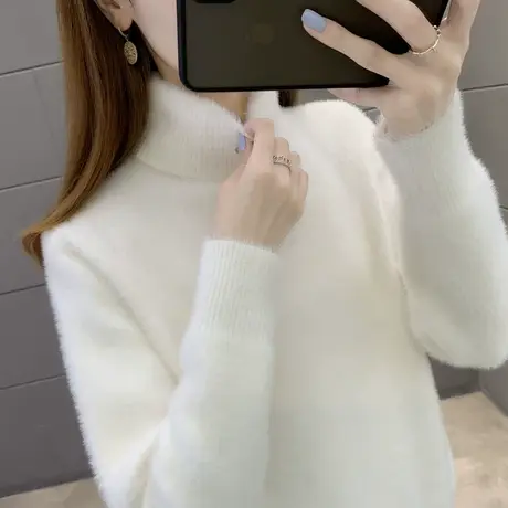 水貂绒毛衣女2022秋冬新款高领保暖内搭加厚针织打底衫爆款洋气女商品大图
