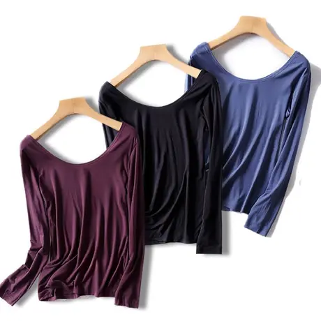 莫代尔圆领低领长袖打底衫t恤上衣秋衣女夏夏季春秋薄款内搭外穿商品大图