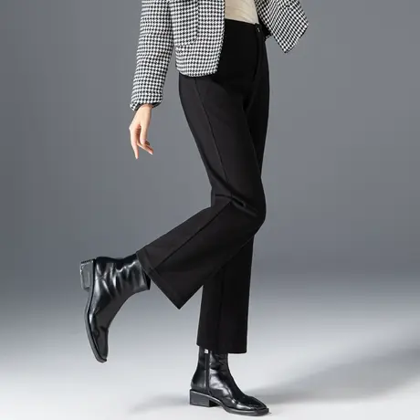 冬季黑色微喇裤女2023年新款秋冬喇叭裤九分妈妈裤子毛呢裤西装裤商品大图