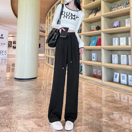 黑色西装阔腿裤女2023年春秋新款高腰垂感直筒宽松显瘦休闲拖地裤商品大图