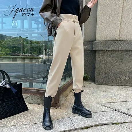 毛呢高腰哈伦裤女秋冬季韩版宽松显瘦西装裤加厚休闲小脚萝卜裤子商品大图
