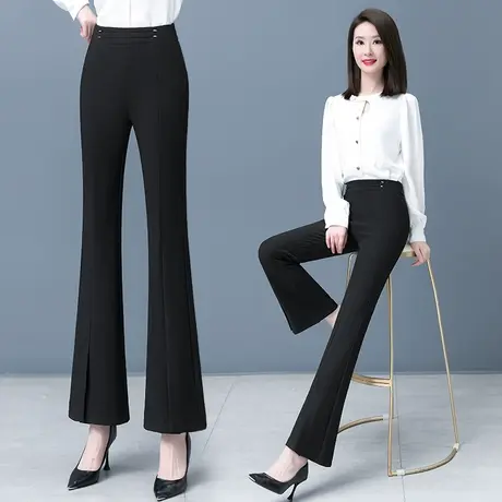 2023秋季新款微喇裤中年女裤子设计感开叉喇叭裤显瘦高腰西装裤商品大图