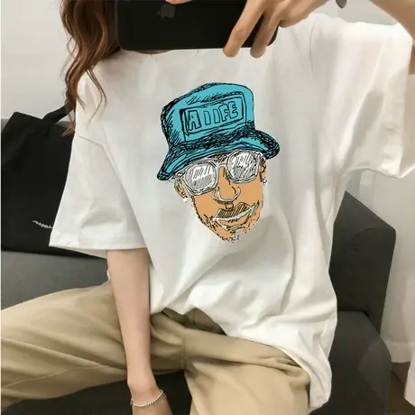 美式街头风t恤短袖ins潮宽松半袖女夏大码纯棉设计感白色胖mm上衣商品大图