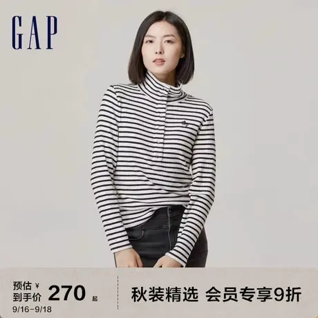 Gap女装秋季2023新款LOGO半开襟高领罗纹针织衫755917洋气长袖图片