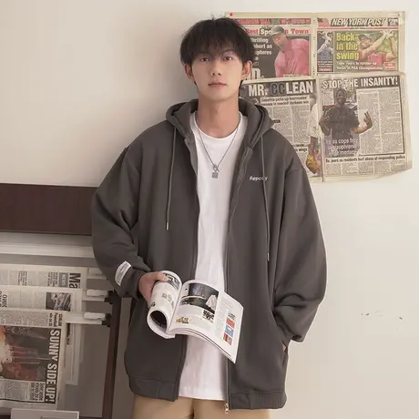 美式vibe连帽卫衣外套男秋季青少年复古重磅开衫休闲百搭拉链夹克商品大图