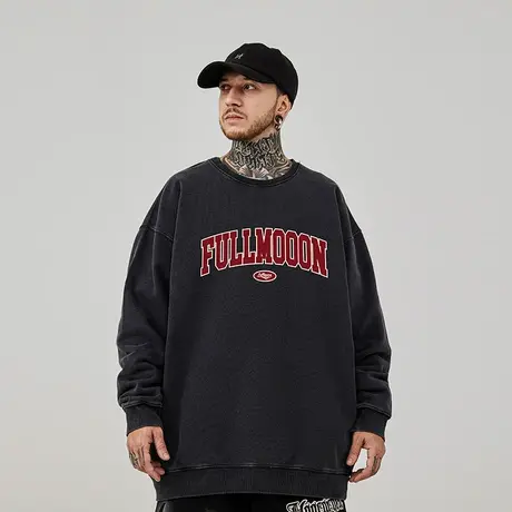 加肥加大码圆领美式重磅胖子男装加绒宽松字母嘻哈做旧卫衣春秋季商品大图