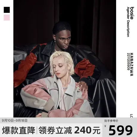 bosie2023年冬季新款夹克男情侣休闲棒球服廓形鳄鱼纹短款外套潮商品大图