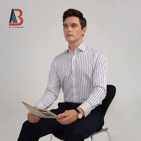【DP免烫纯棉衬衣】BAROMON/培罗蒙秋季男士商务休闲长袖条纹衬衫图片
