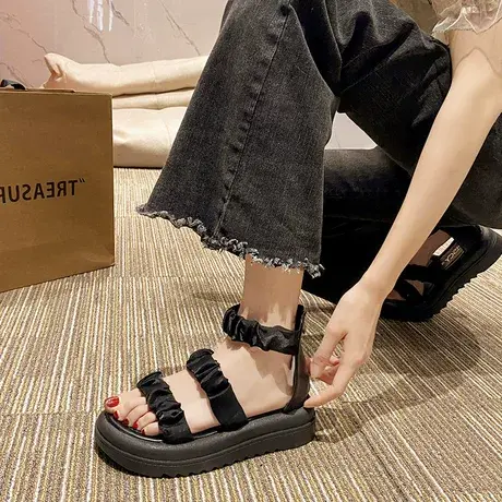 厚底软底运动罗马凉鞋女仙女风外穿2023年夏季新款百搭包跟沙滩鞋商品大图