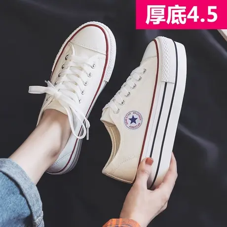 厚底松糕帆布鞋女鞋2023新款百搭春季薄款休闲学生板鞋韩版小白鞋商品大图