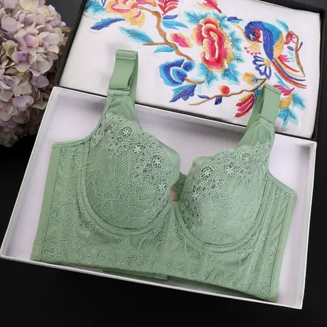 新品无海绵薄款透气深V性感聚拢文胸 上托定型收副乳调整型内衣图片