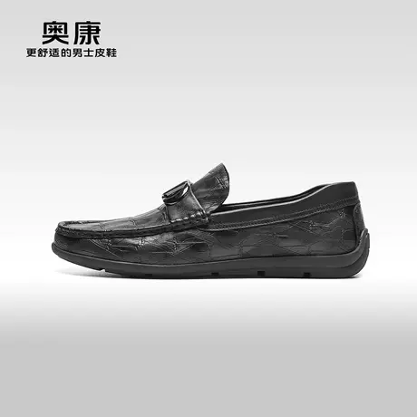【门店发货】奥康男鞋春秋季复古真皮乐福鞋休闲舒适豆豆鞋商品大图