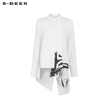 sdeer圣迪奥女装翻领撞色字母不规则长款衬衫S24180506商品大图