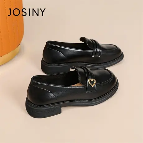 Josiny/卓诗尼单鞋女鞋2024新款春季高级复古气质一脚蹬小皮鞋女图片