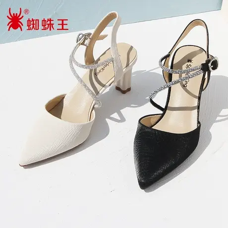 蜘蛛王断码清仓正品女鞋2022夏商场新款凉鞋女包头小高跟水钻软底商品大图