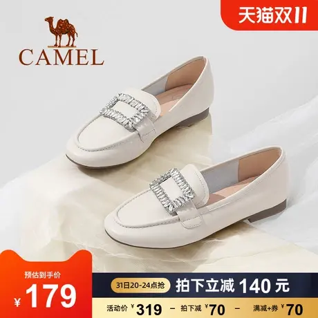 骆驼女鞋2023年春季新款时尚百搭象牙白平底单鞋马衔扣小皮鞋女图片