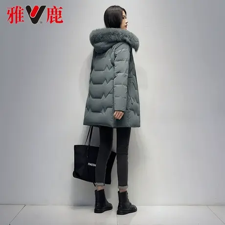 雅鹿大狐狸毛领羽绒服女短款2022冬季新款正品连帽短外套小个子潮商品大图