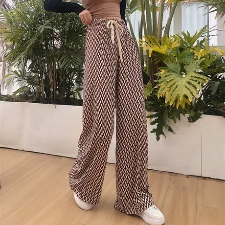 薄款冰丝阔腿裤女春秋2023年新款高腰垂感宽松直筒运动休闲裤夏季商品大图