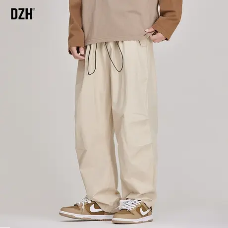 男士米白色裤子日系慵懒坠感宽松直筒裤男秋季休闲裤2023新款男裤商品大图