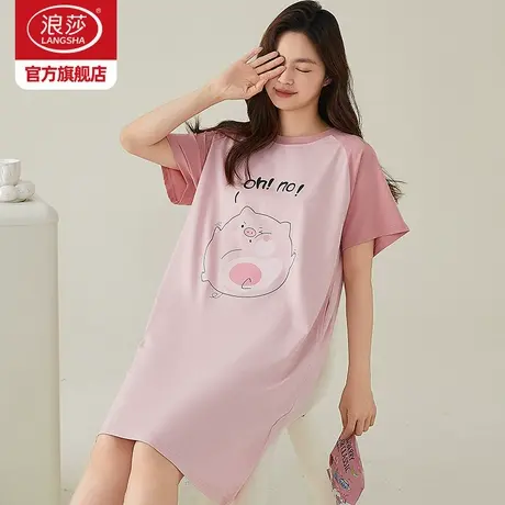 浪莎纯棉睡裙女夏季薄款短袖2025新款女式家居服中长款宽松大码HJ商品大图