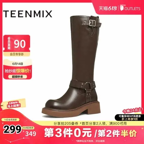 天美意复古西部靴骑士靴长靴女高筒时装靴皮靴冬新款KTX12DG4图片