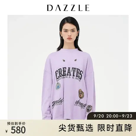 DAZZLE地素奥莱 宽松甜酷字母印花圆领卫衣女2D4J1241X图片