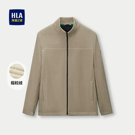 HLA/海澜之家立领商务休闲夹克秋冬小格型摇粒绒时尚保暖外套男图片
