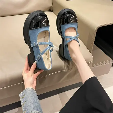 玛丽珍鞋女2023年春秋季新款法式百搭通勤单鞋粗跟厚底浅口小皮鞋商品大图