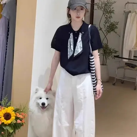 冰丝针织polo衫正肩短袖t恤女夏季韩系设计感超好看独特漂亮上衣商品大图