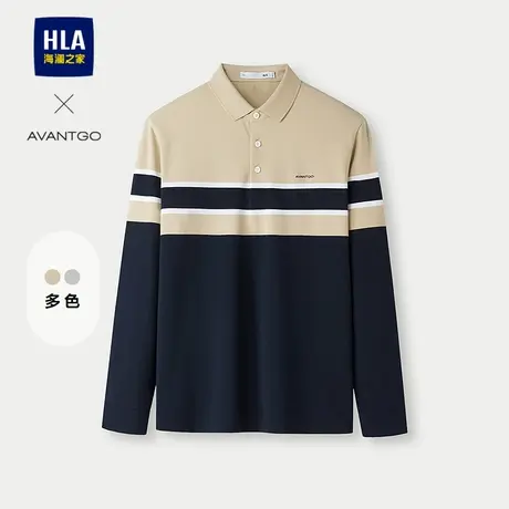 HLA/海澜之家轻商务条纹刺绣长袖POLO衫25秋季新款时尚翻领上衣男图片