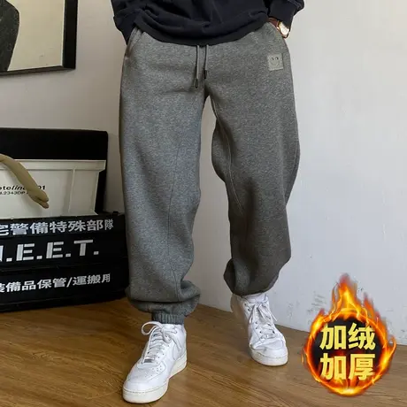 唐狮秋冬新款男休闲长裤宽松直筒束脚裤子简约拼接运动卫裤潮流W商品大图