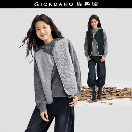 佐丹奴外套女装双面穿花朵绗缝不对称门襟梭织棉衣马甲 18374811图片
