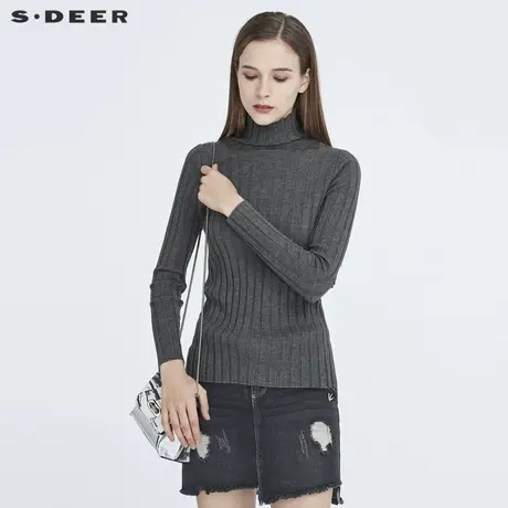 S·DEER圣迪奥女装冬季新款休闲高领开衩修身针织衫S20483517商品大图