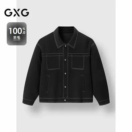 GXG男装 黑色商务通勤明线口袋短款计羊毛外套大衣 2024冬季品商品大图