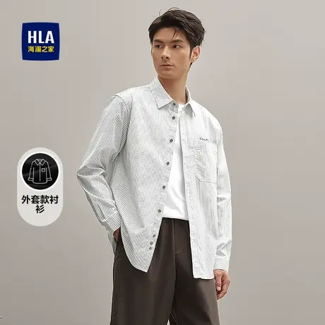 HLA/海澜之家宽松长袖休闲衬衫2025秋季新款条纹微弹外套款衬衣男商品大图