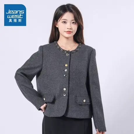 G8真维斯女装2025春季新款 小香风女式短外套宽松职场单排扣外套商品大图