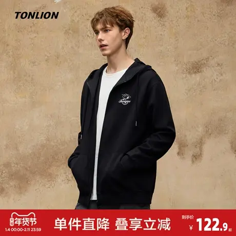 唐狮春秋情侣外套男士情侣装卡通刺绣设计感卫衣开衫外套黑色休闲图片