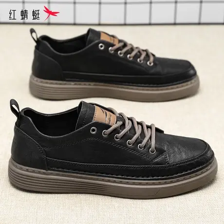 红蜻蜓男鞋秋季新款皮面板鞋商务休闲增高皮鞋男款黑色百搭运动鞋图片
